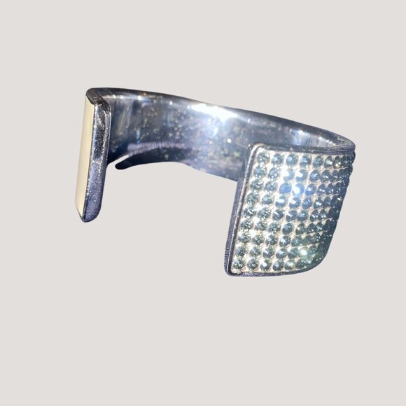 Wide Swarovski Beauty Silver Cream Crystal Bling Cuff Bracelet  Adjustable - Picture 13 of 15
